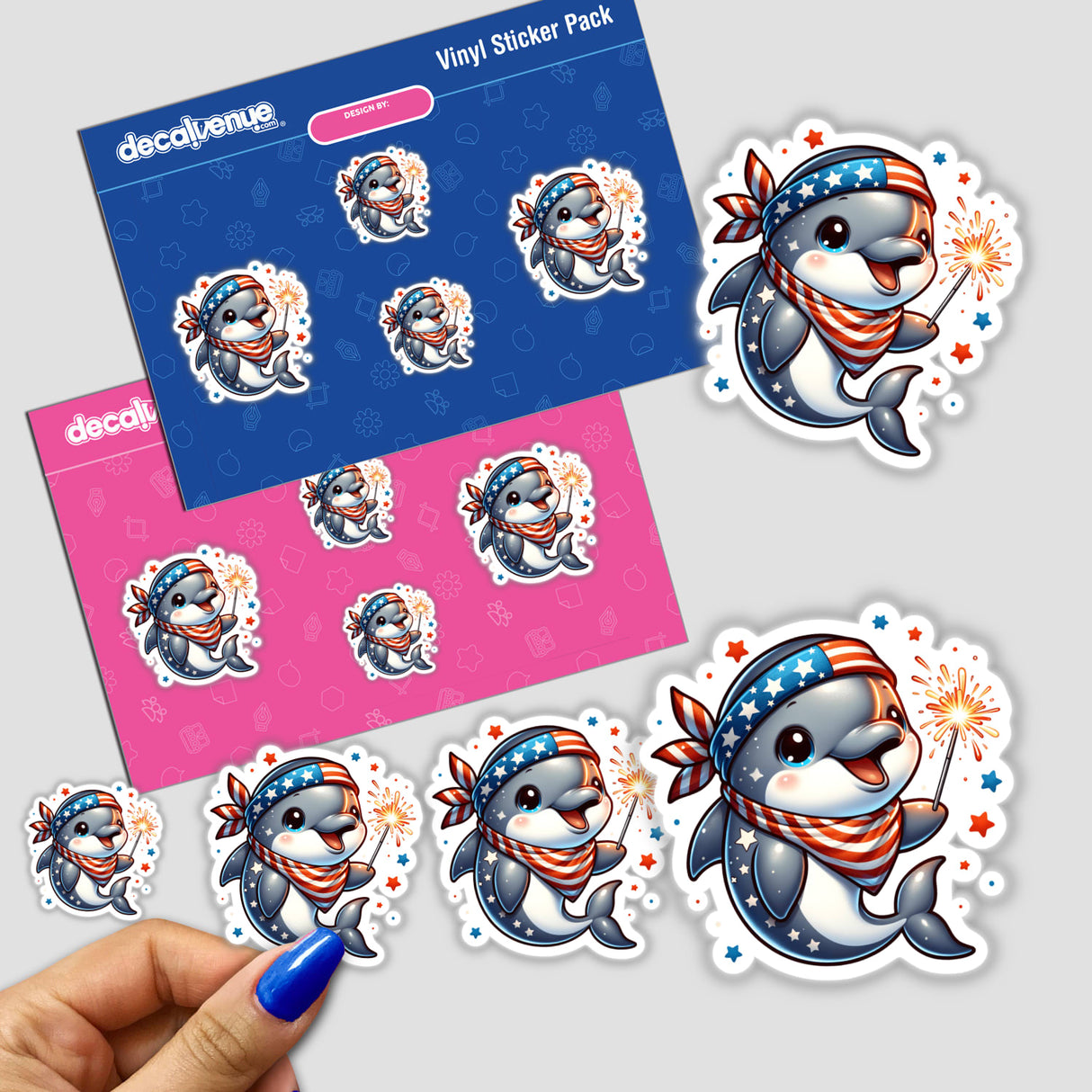 Dolphin Holding Sparkler Wearing Stars and Stripes Bandana