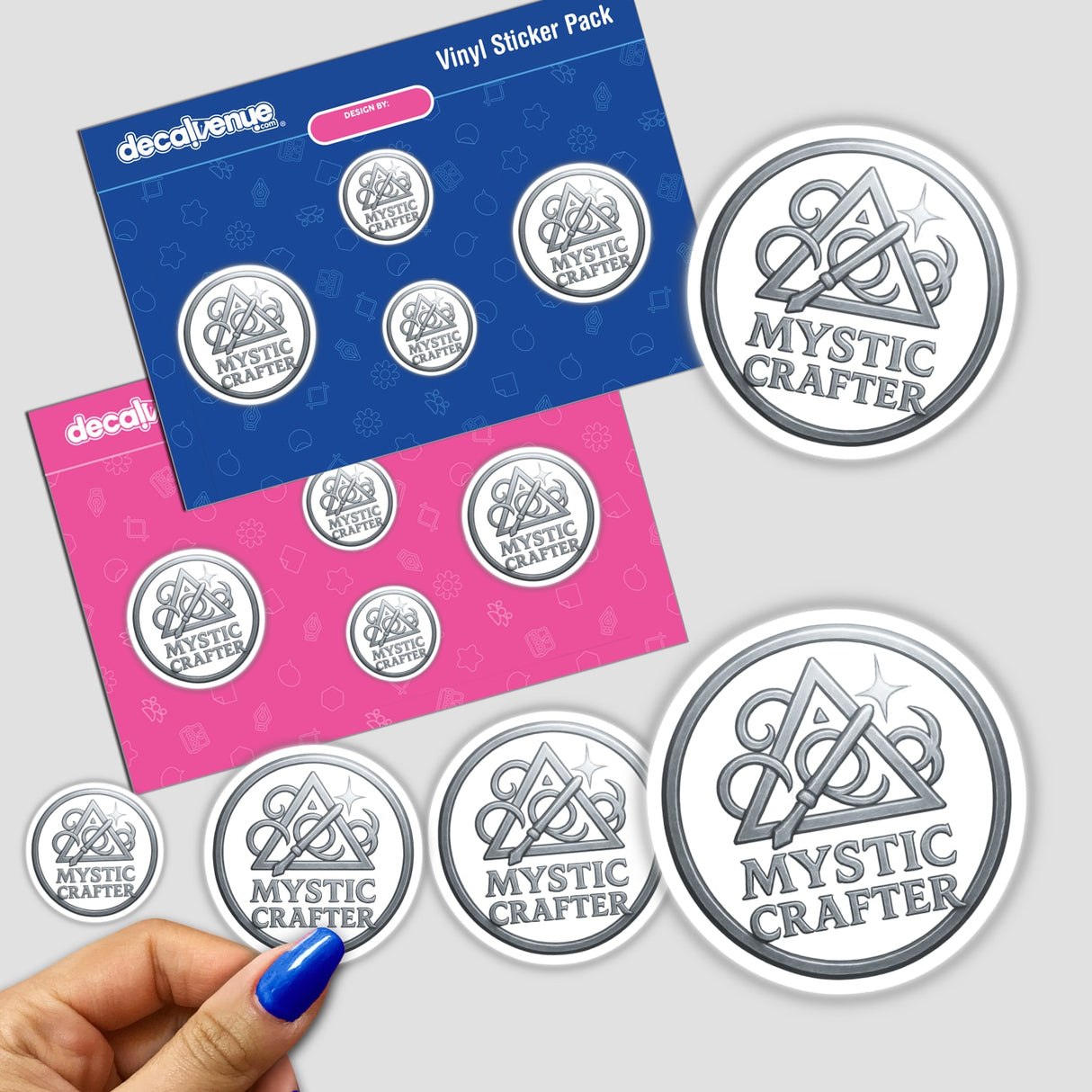 Mystic Crafter – RPG-Style Skill Badge (Silver Arcane Icon) featuring intricate arcane designs, available as stickers or digital artwork from Decal Venue, perfect for fans of unique vinyl stickers.