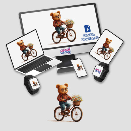 Bear Riding Bicycle with Basket of Flowers