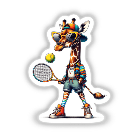 Stylish Giraffe Playing Tennis