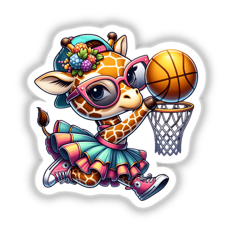 Stylish Giraffe Playing Basketball Slam Dunk