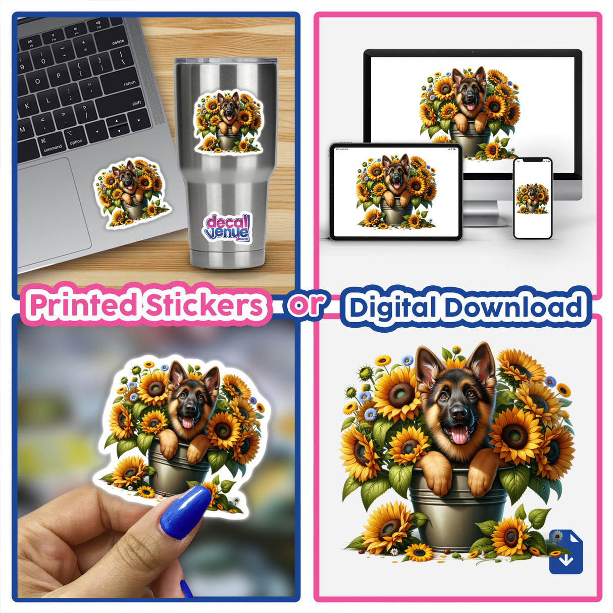 German Shepherd Peeking Out of Flower Pot