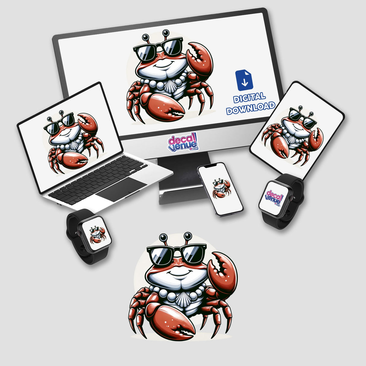 Crab Wearing a Shell Necklace and Sunglasses