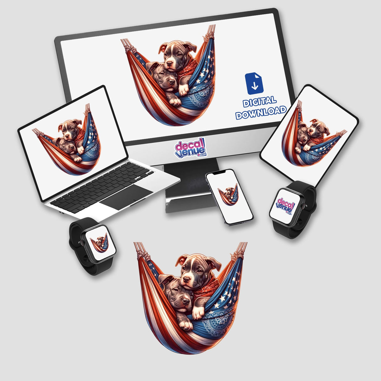 Pitbull Dogs in American Flag Bandana Hammock