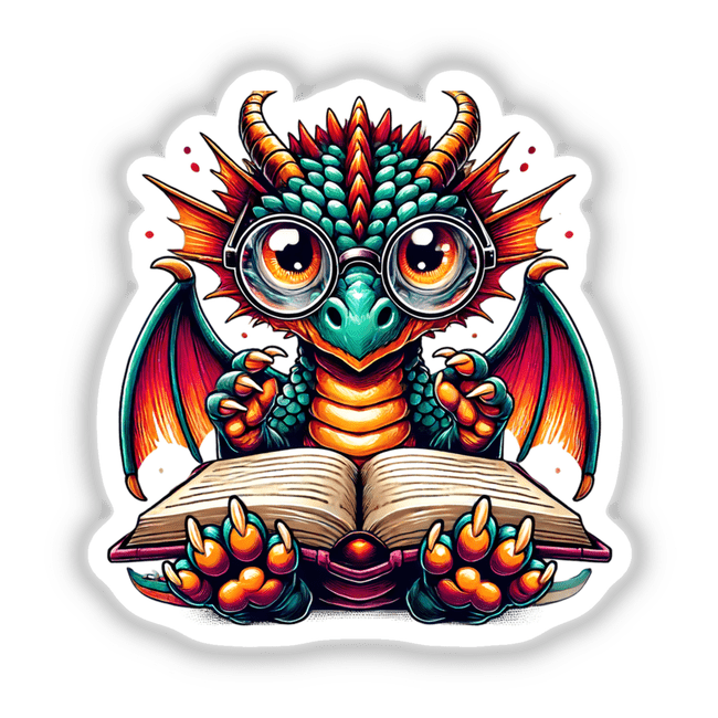 Dragon With Reading Glasses Open Book