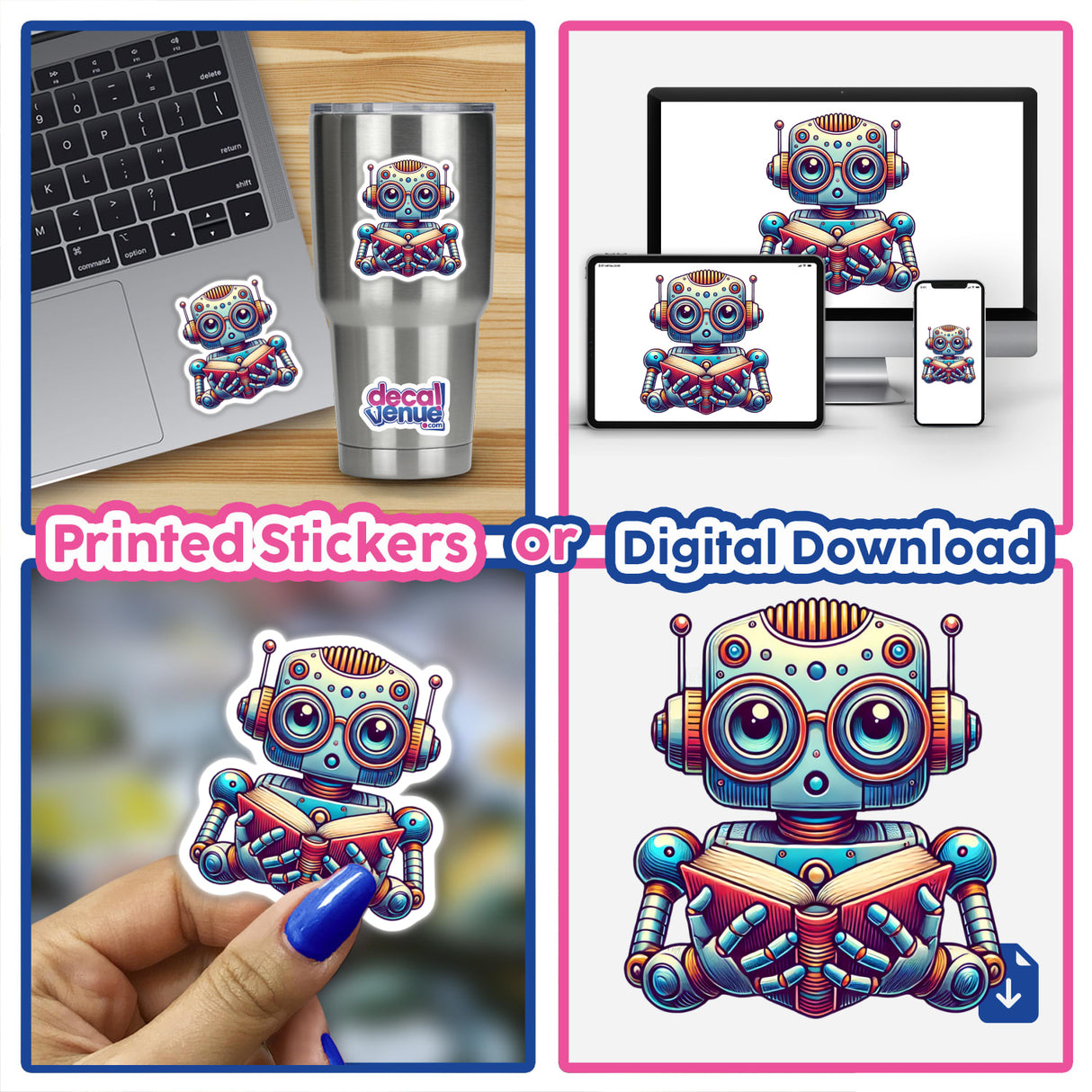 Robot in Reading Glasses Open Book