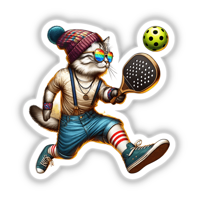 Trendy Cat Playing Pickleball Hipster