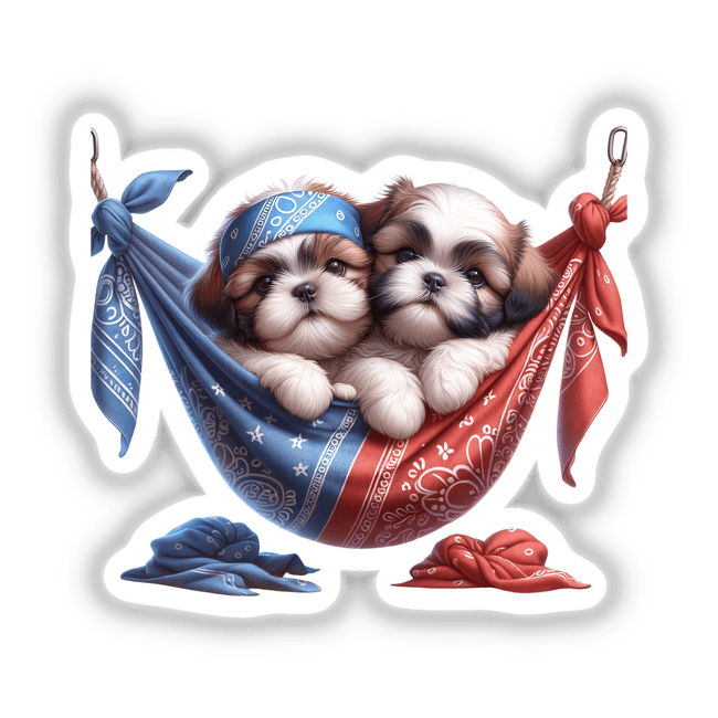 Cute Shih Tzu Dogs in Bandana Hammocks