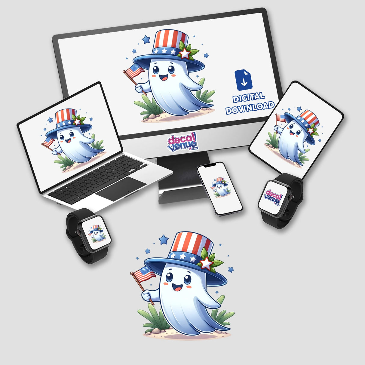 Patriotic Ghost Holding American Flag