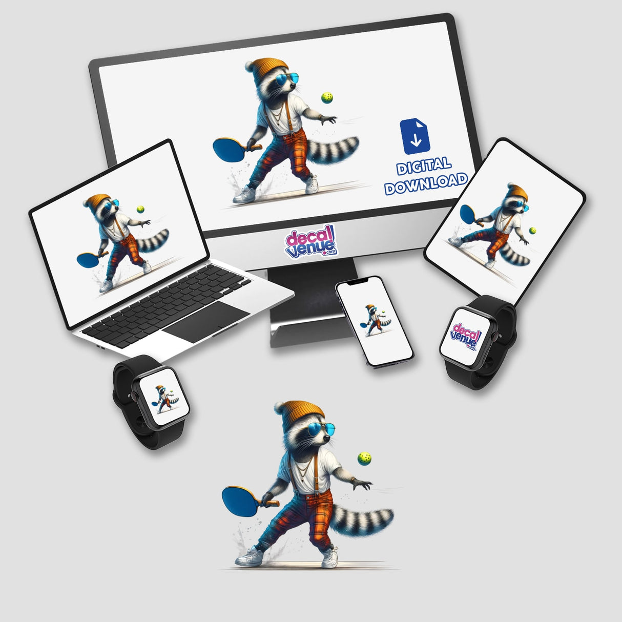 Trendy Raccoon Playing Pickleball