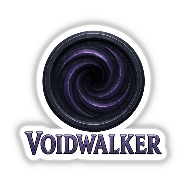 Voidwalker – RPG-Style Skill Badge features a Dark Silver Vortex Emblem, offered as unique vinyl stickers or digital artwork, epitomizing Decal Venue's distinct collection of imaginative designs.
