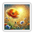 Golden Poppy - Sun-Kissed Meadow Delight: A detailed close-up painting of vibrant flowers, available as stickers or digital artwork.