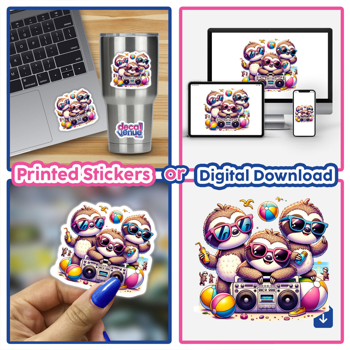 Sloth Beach Party Sunglasses Boombox