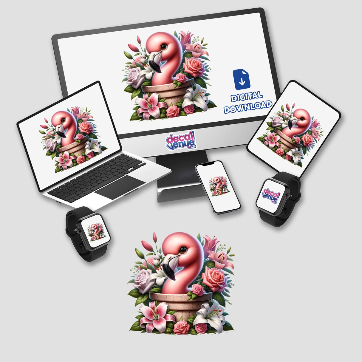 Flamingo Peeking Out of Flower Pot