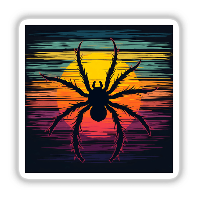 Spider Silhouette with Dynamic Color Stripes Halloween sticker or digital artwork featuring a spider with many legs on a vibrant background.