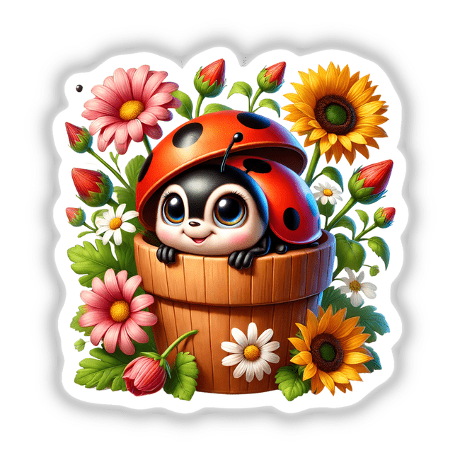 Ladybug Peeking Out of Flower Pot