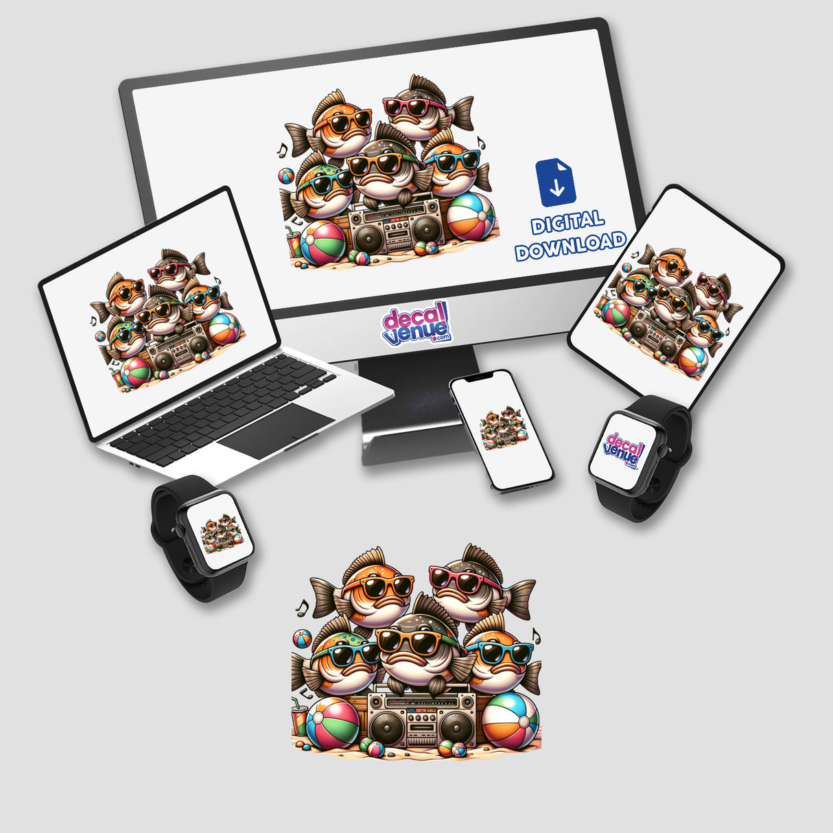 Bass Fish Beach Party Sunglasses Boombox