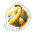Soccer Ball Yellow Ribbon design featuring a playful yellow ribbon wrapped around a football, perfect for sports enthusiasts. Available as stickers or digital downloads from Decal Venue.
