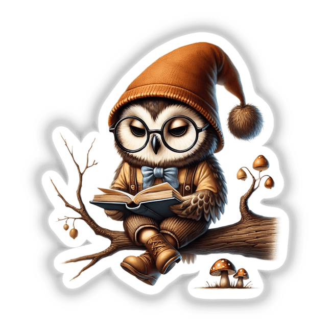 Owl Gnome Reading a Book
