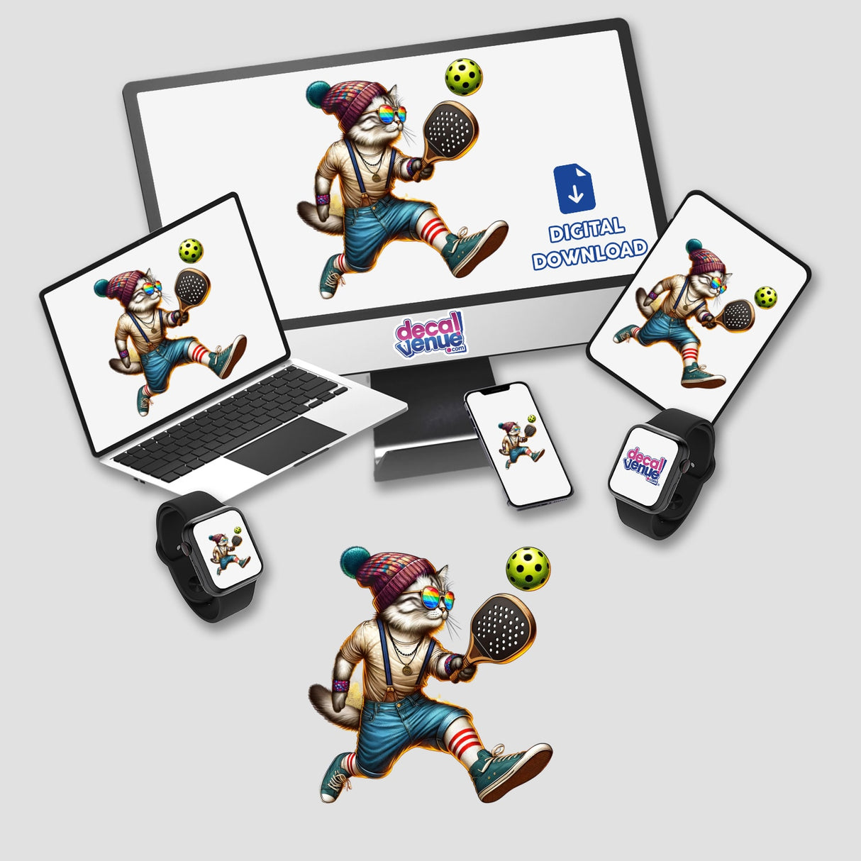 Trendy Cat Playing Pickleball Hipster