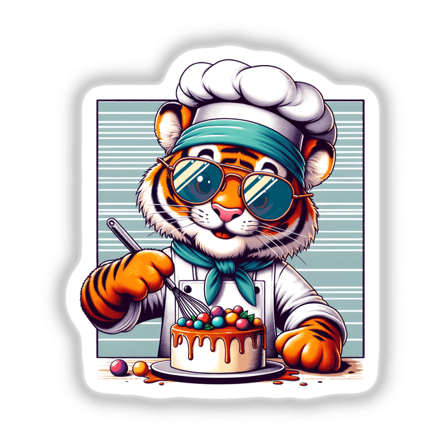Stylish Tiger Chef Baking a Cake