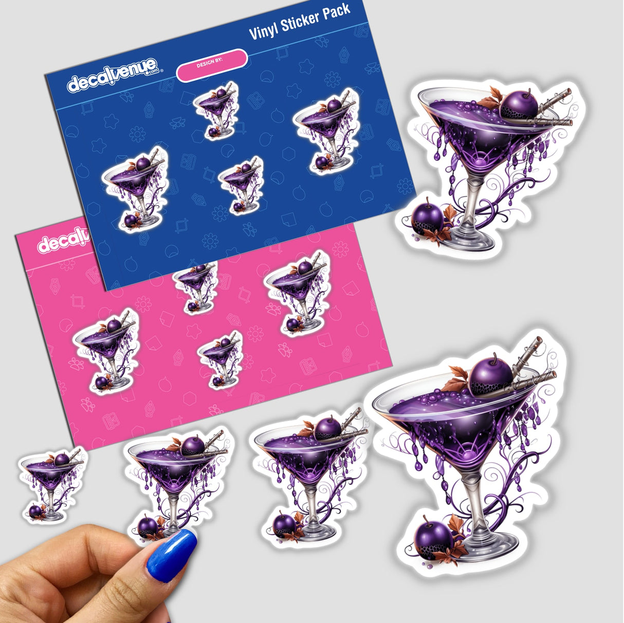 Spooky Purple Martini sticker featuring a cartoon martini glass with a purple drink, part of Decal Venue's unique stickers and digital art collection.