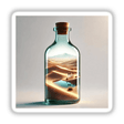 Desert Mirage - Sand Dunes Inside a Glass Bottle: A glass bottle encapsulates a detailed desert landscape with sand dunes, available as unique stickers or digital artwork from Decal Venue.