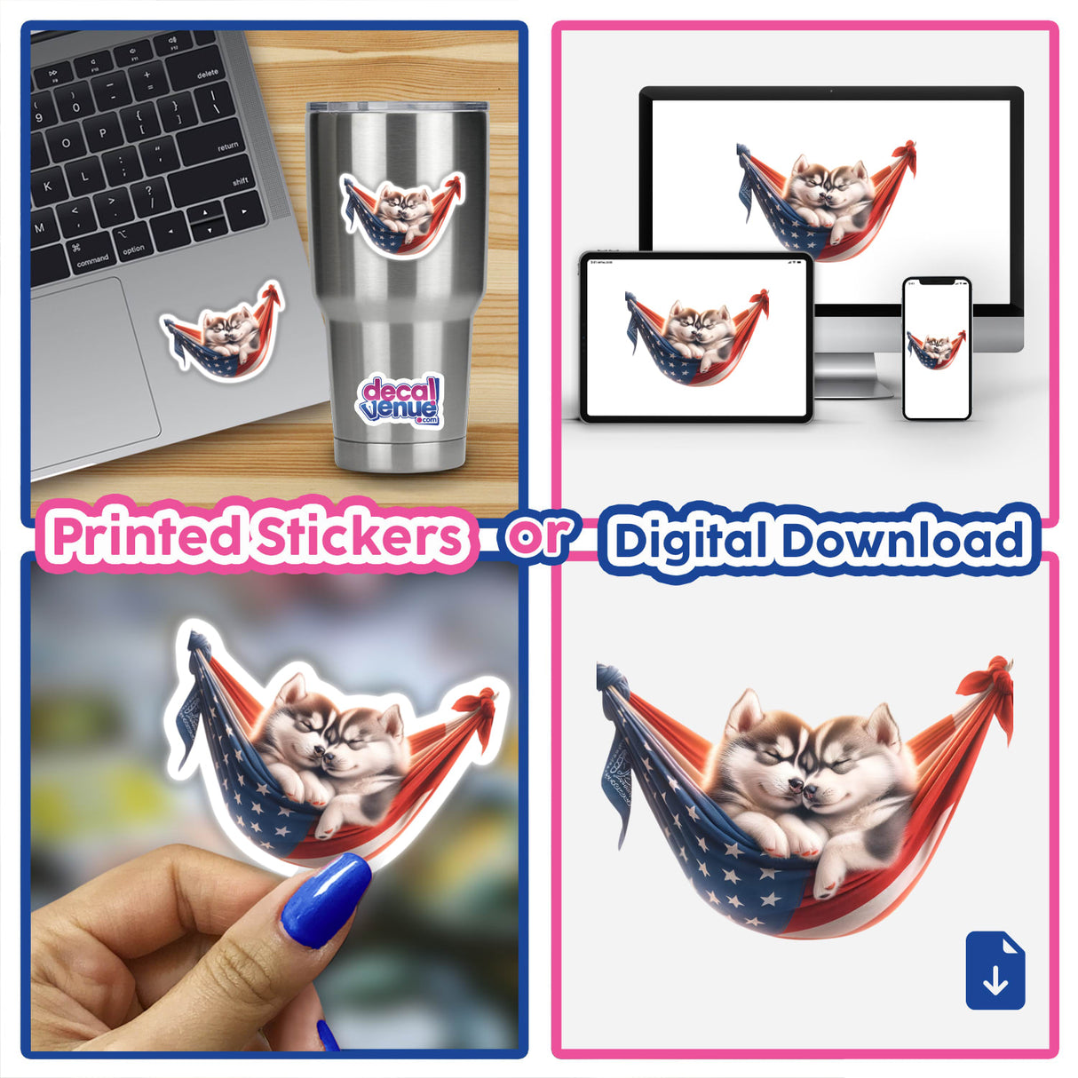 Siberian Husky Dogs in American Flag Bandana Hammock