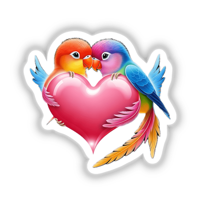 Colorful Lovebirds with Pink Heart