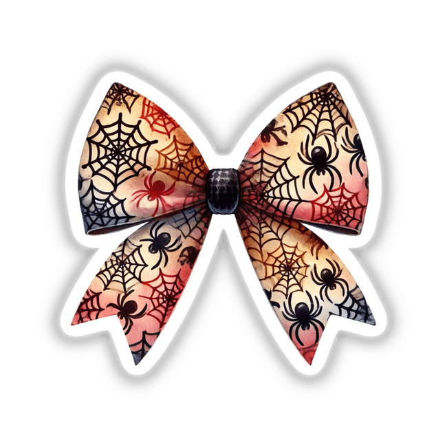 Spider Web Pattern Coquette Bow featuring intricate spider web design, perfect for Halloween crafts. Available as stickers or digital download from Decal Venue.