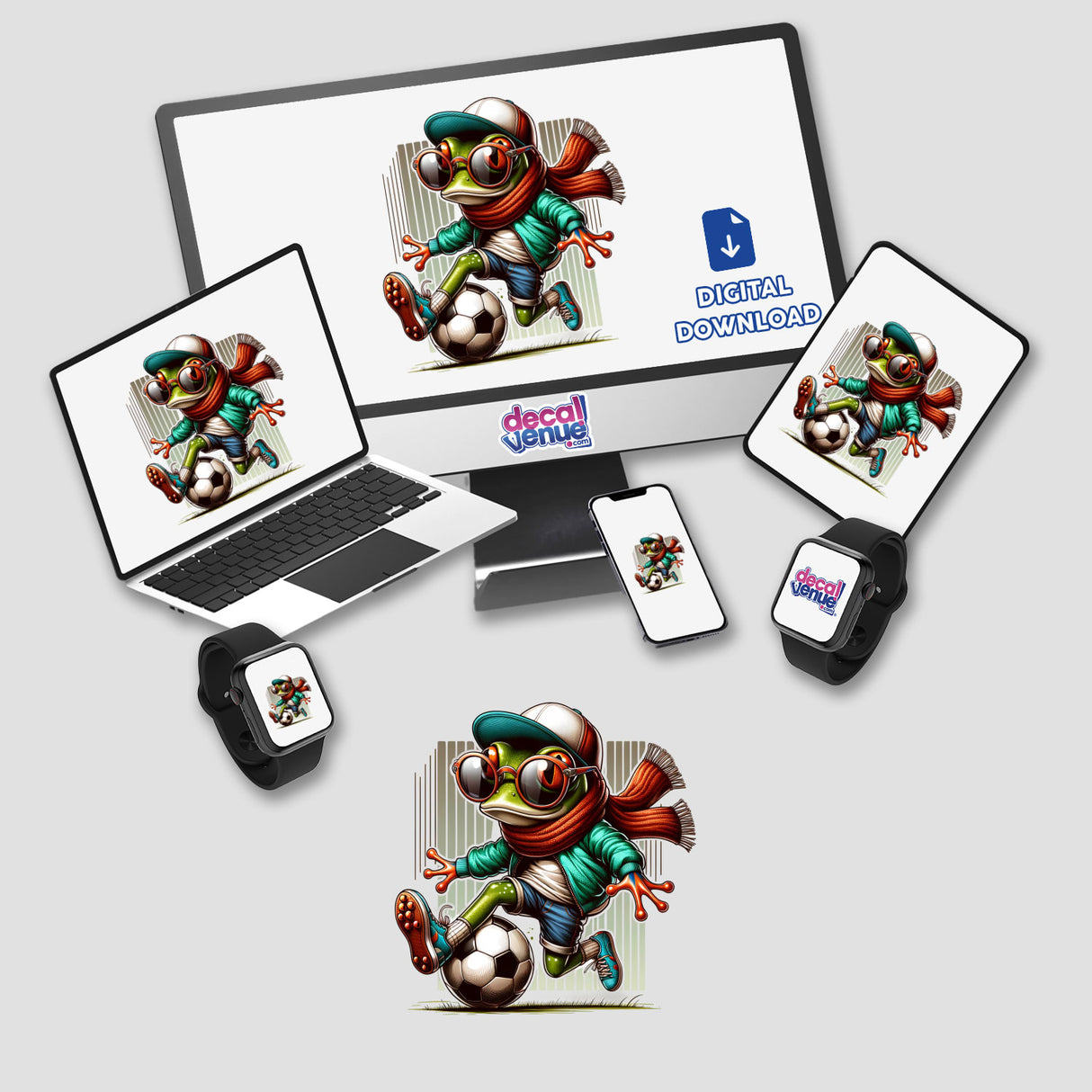 Hipster Frog Playing Soccer