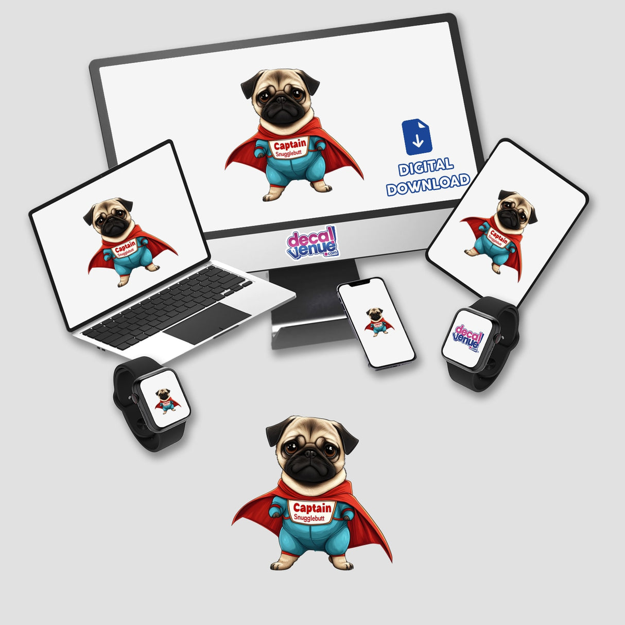Captain Snugglebutt Pug Dog Superhero