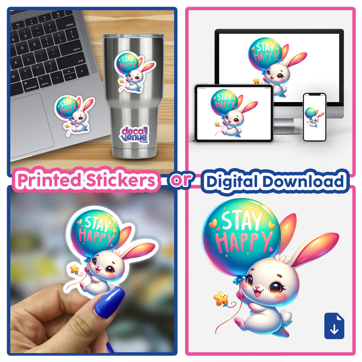 Cute Bunny Stay Happy Balloon Positive Message