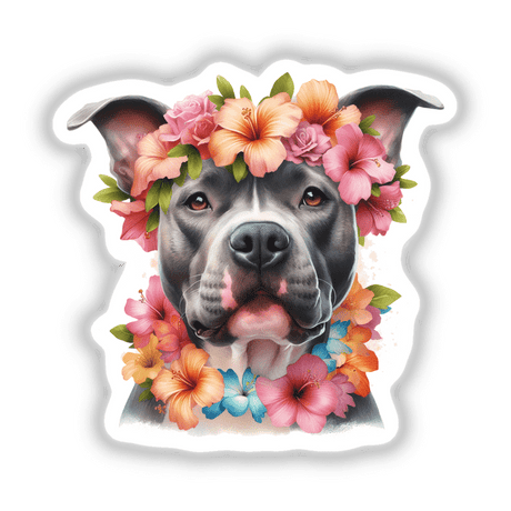 Covered in Hibiscus Flowers Pitbull Dog