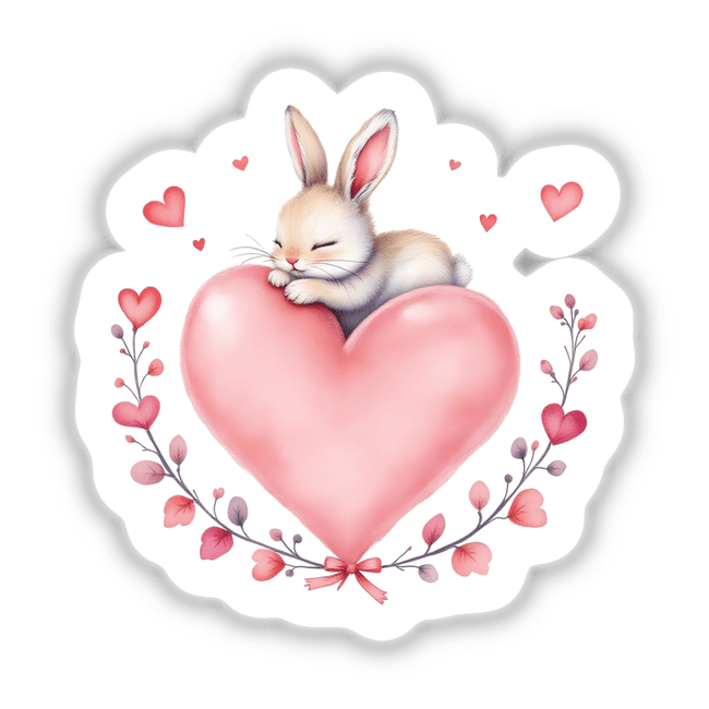 Baby Bunny on a Heart: A cartoon bunny lovingly nestled on a heart, ideal as a sticker or digital art from Decal Venue, showcasing charm and playful warmth.