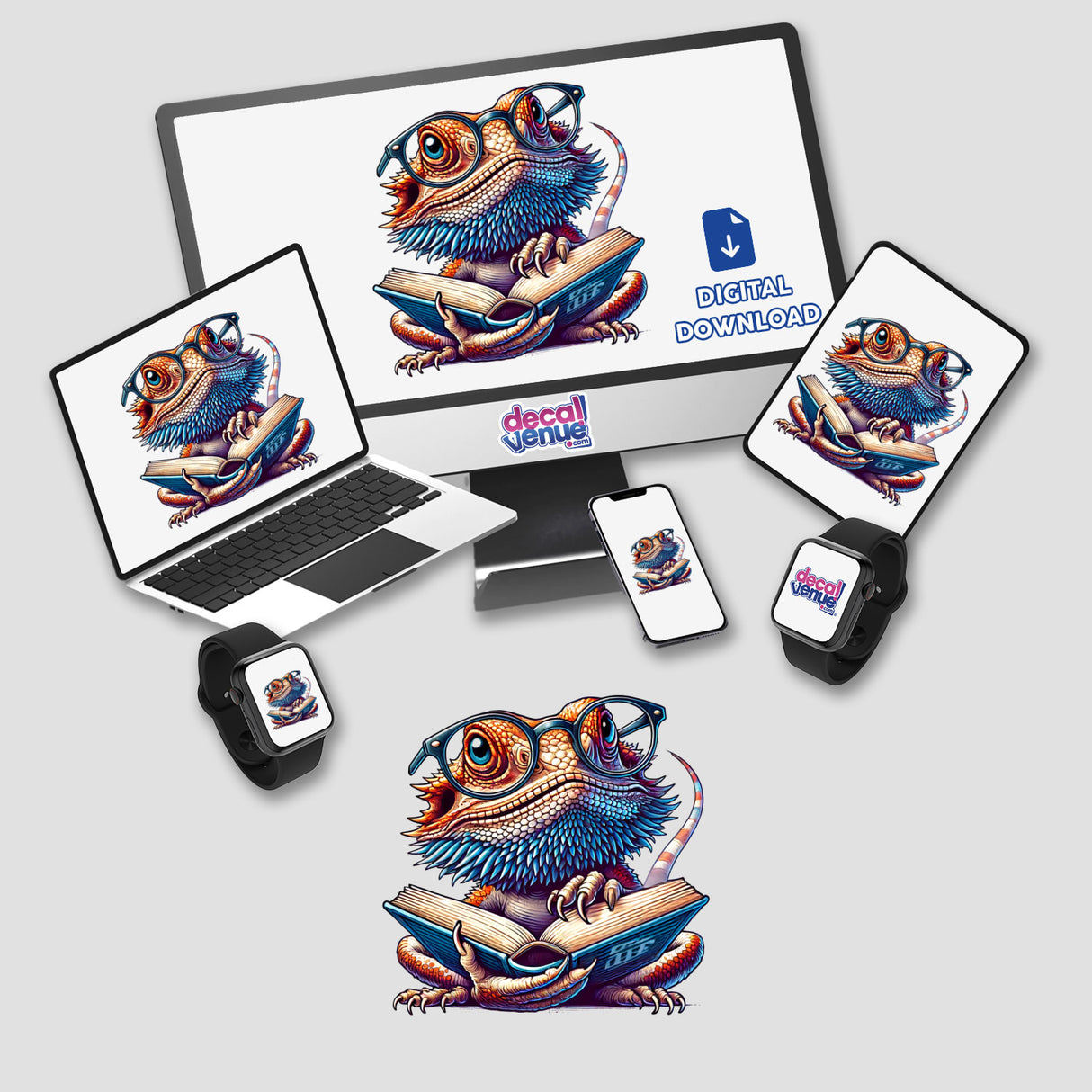 Bearded Dragon With Reading Glasses Open Book