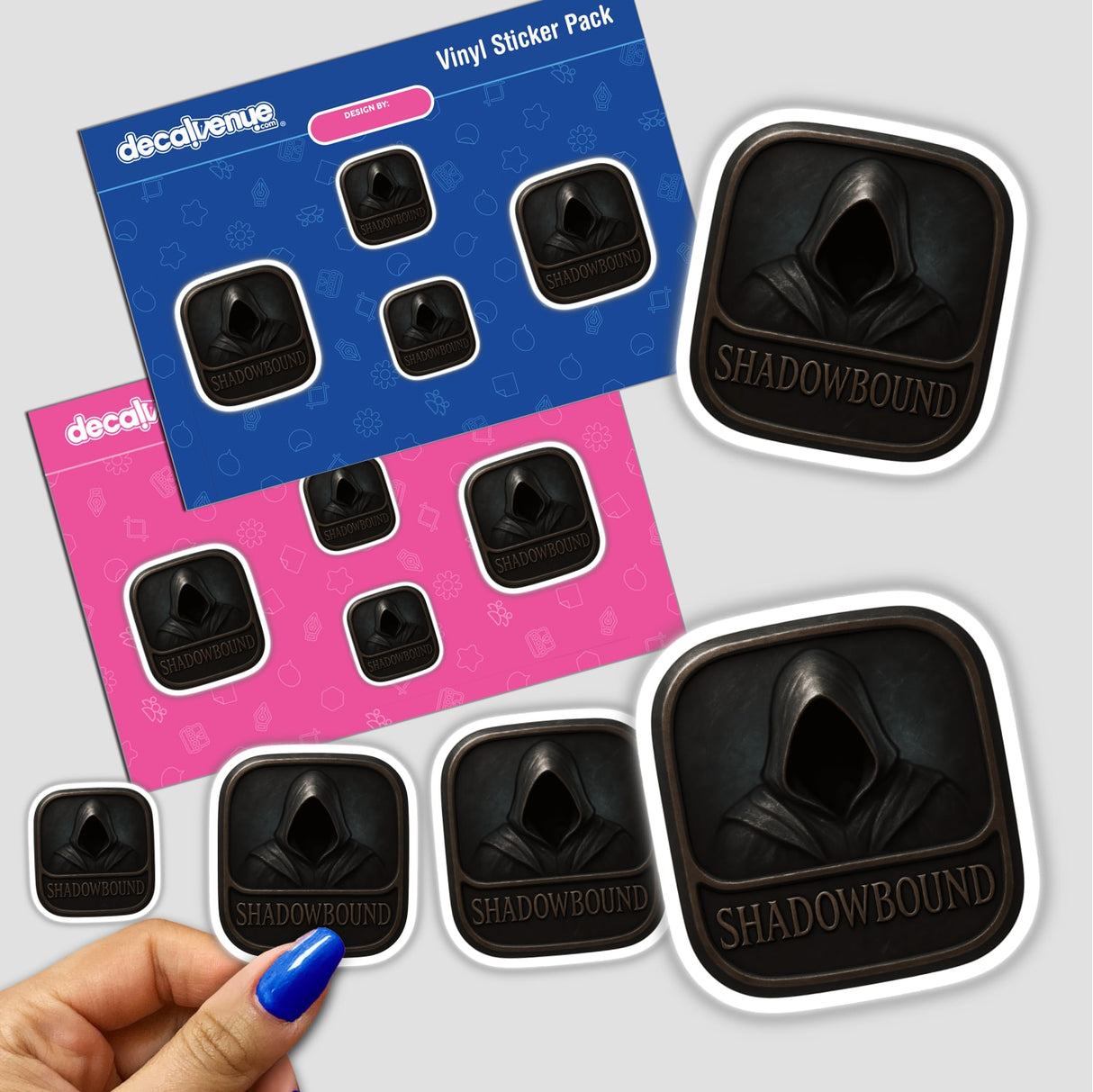 Shadowbound – RPG-Style Skill Badge features a dark silver stealth emblem available as unique vinyl stickers or digital artwork, reflecting Decal Venue's focus on distinctive designs.
