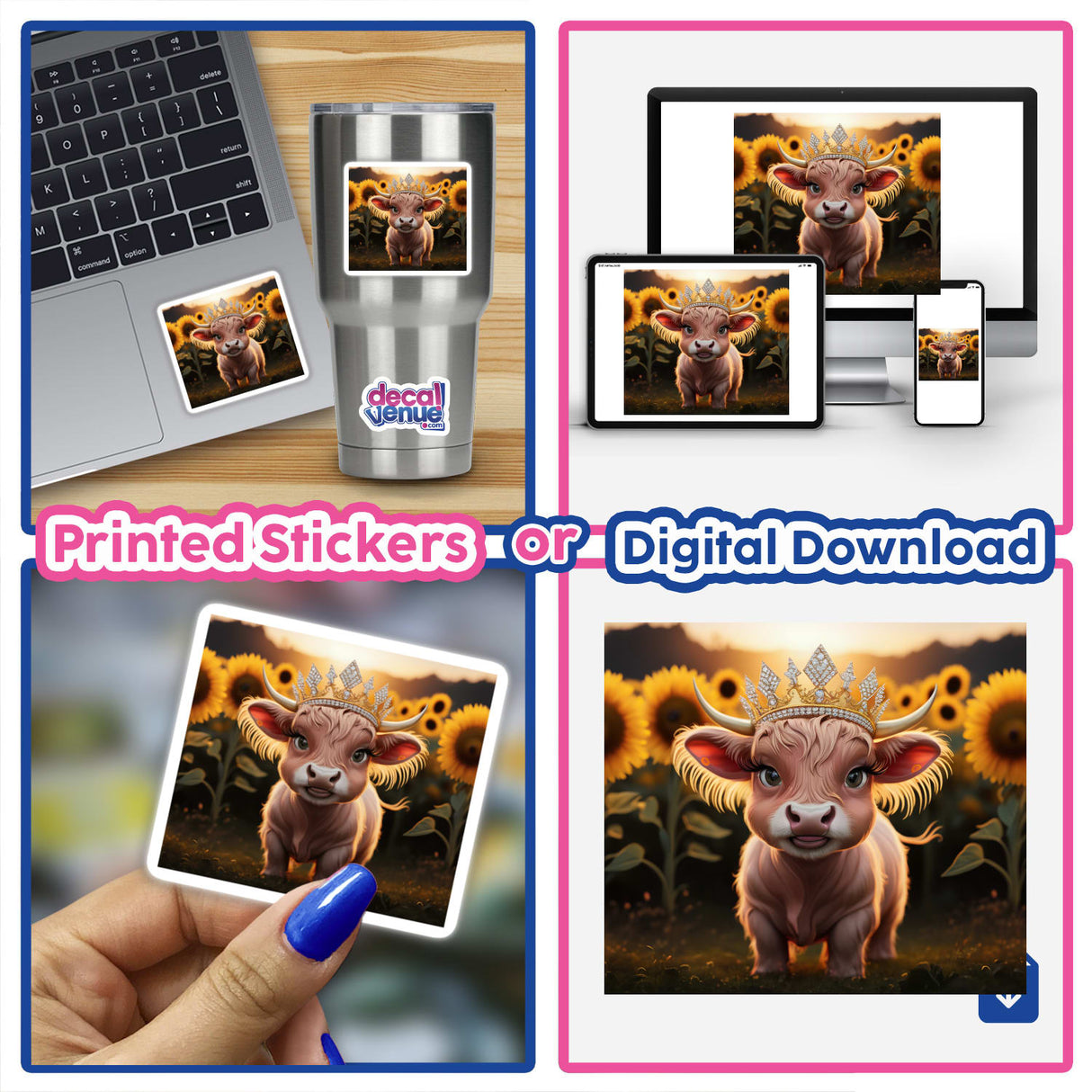 Baby Highland Cow Crown Sunflowers