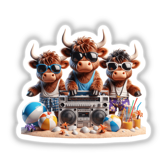 Highland Cow Beach Party Sunglasses Boombox