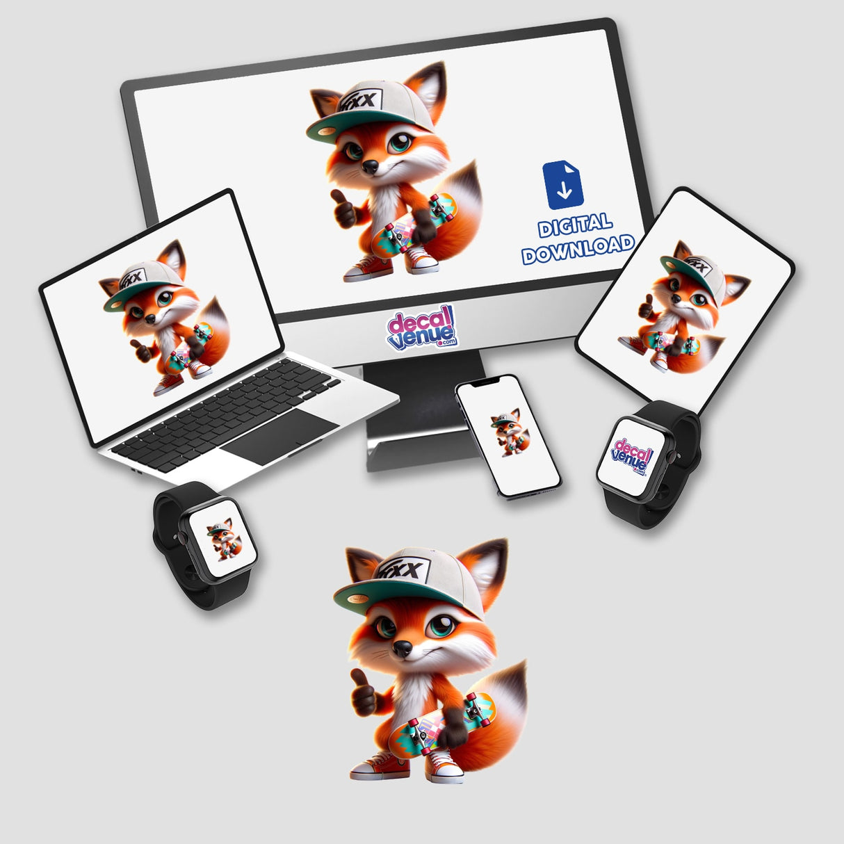 Cute Fox Holding Skateboard