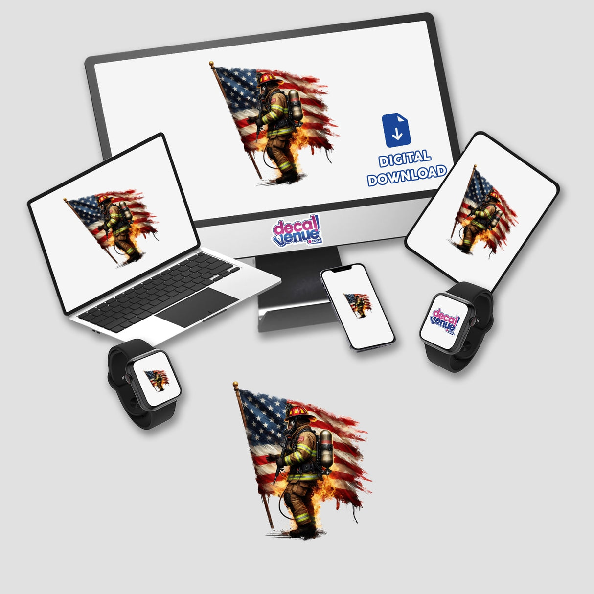 American Flag Patriotic Firefighter Digital Artwork by Ella Designz for Decal Venue