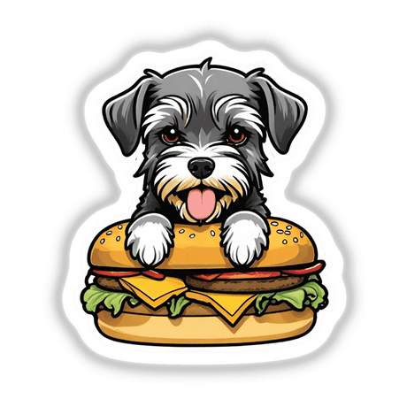 Schnauzer dog and cheeseburger