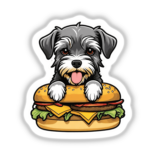 Schnauzer dog and cheeseburger