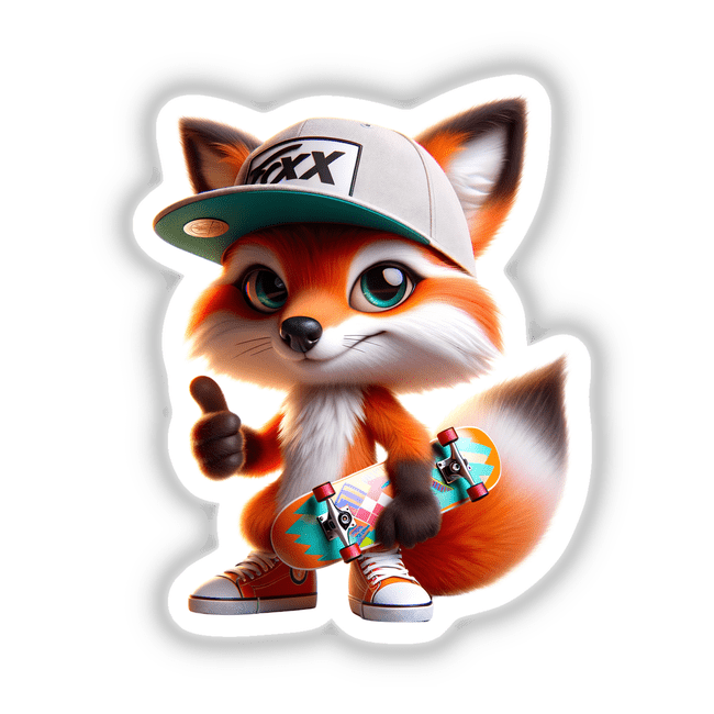 Cute Fox Holding Skateboard