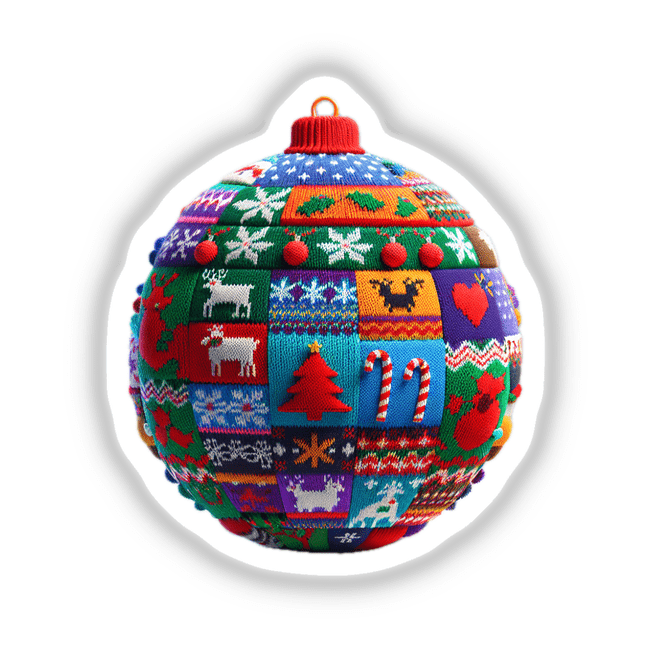 Ornament Ball Ugly Christmas Sweater Style: A knitted Christmas ornament featuring intricate designs, available as stickers or digital artwork, embodying Decal Venue's unique blend of festive creativity.