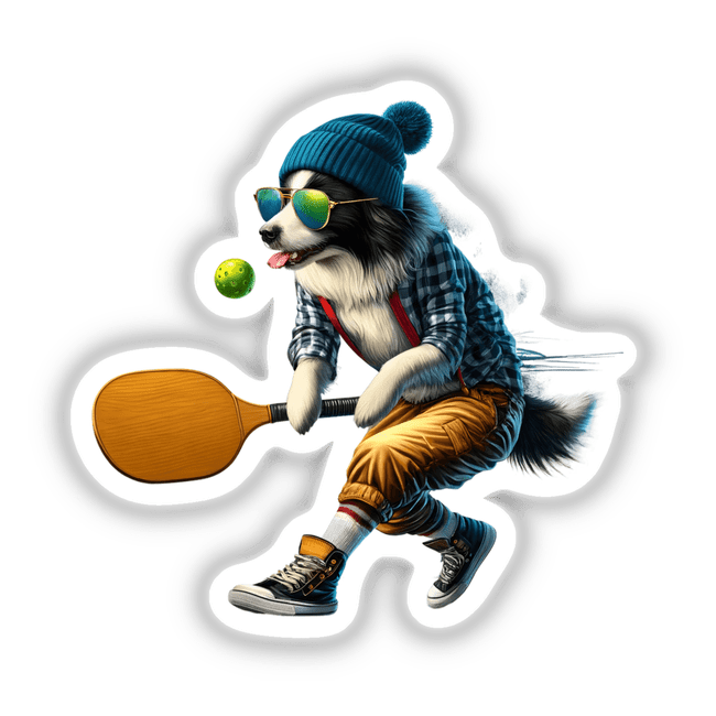 Hipster Border Collie Playing Pickleball