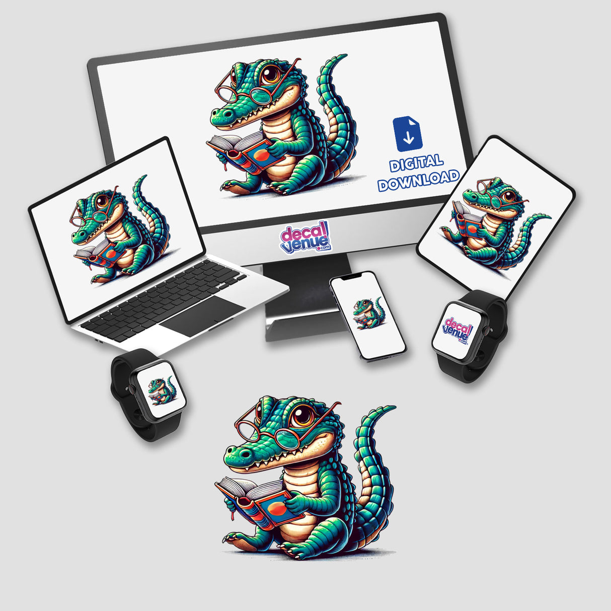 Crocodile With Reading Glasses Open Book