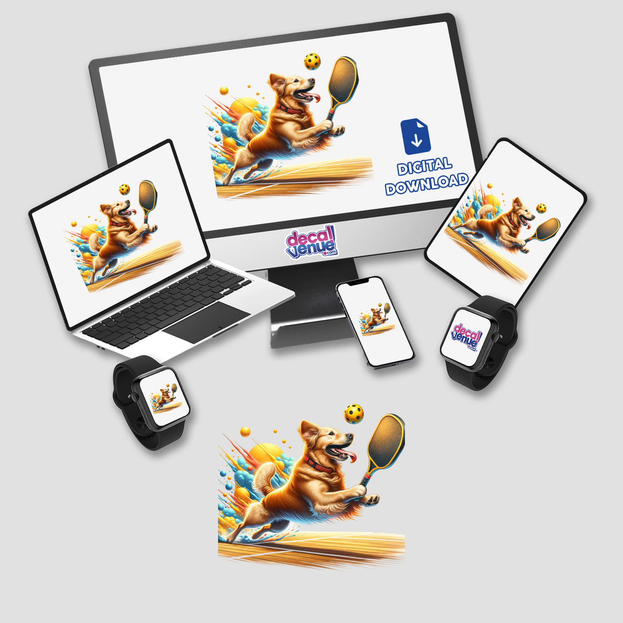 Golden Retriever Dog Playing Pickleball