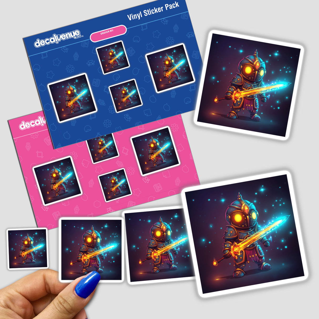 Heroic Knight with Enchanted Glowing Sword sticker featuring a cartoon character holding a luminous sword. Available as stickers or digital artwork from Decal Venue.