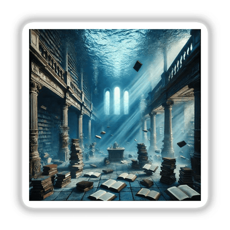 Underwater Library - Submerged Books in a Flooded Room: Digital artwork depicting floating books in an oceanic, dreamlike scene, evoking an enchanting underwater library.